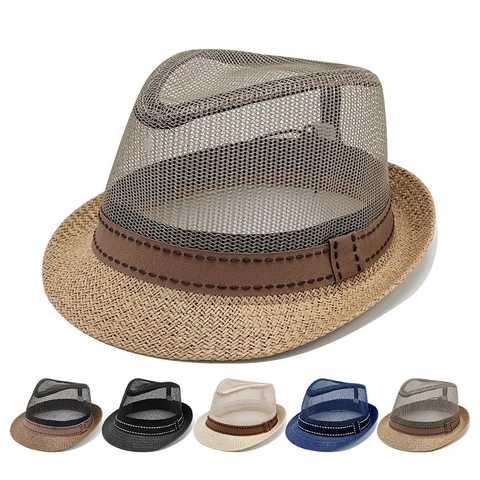 Cappello Fedora Paglia Di Carta Mesh Traspirante Protezione Solare Estate Spiaggia Viaggio All Aperto Stile Vintage Unisex