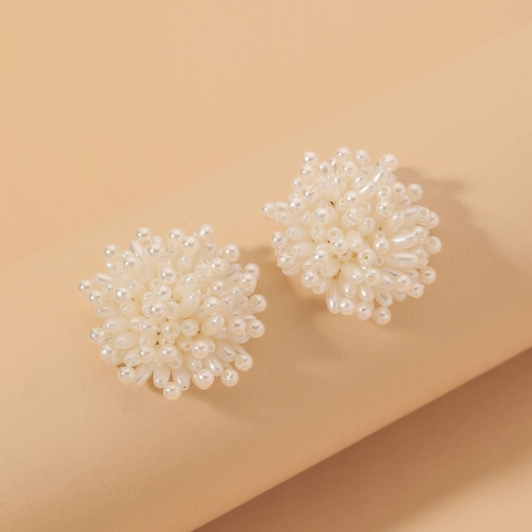 Pendientes De Botón Con Flores Elegantes De Aleación Perlas Artificiales De Imitación Y Poste De Plata De Ley 925 Moda Para Mujer