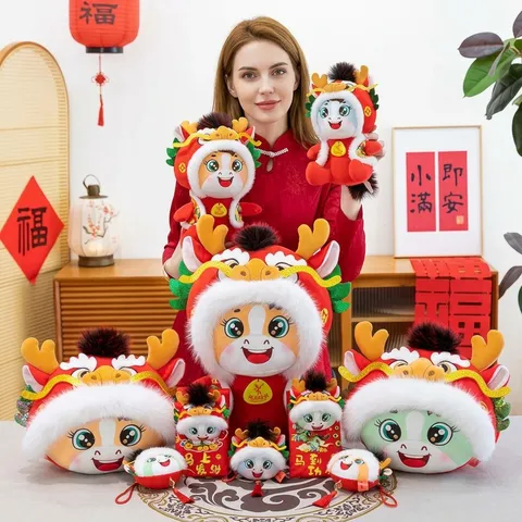 Zodiac Horse Plush Toy Chinese New Year Mascot Stuffed Animal Dragon Style Horse Doll Festive Home Decoration Gift For Children Red
