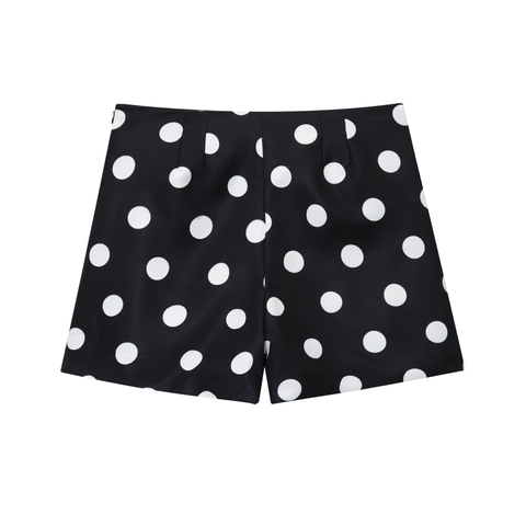 Polka Dot High Waist Wide Leg Shorts Women Casual Sweet Retro Style Polyester Bottoms With Side Invisible Zipper