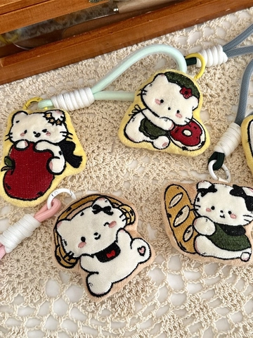 Cartoon Katze Plüsch Tasche Charm Bestickter Kätzchen Anhänger Mit Geflochtenem Seil Für Rucksack Schlüsselanhänger Dekoration Süßes Geschenk