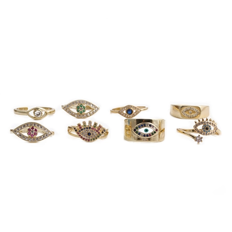 Evil Eye Offener Ring Kupfer Mikro Einlegen Zirkon Verstellbar Türkischer Stil Vintage Schmuck Für Frauen