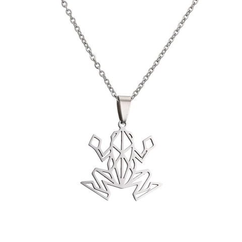 Minimalist Stainless Steel Pendant Necklace Geometric Origami Animal Turtle Dolphin Crab Frog Hollow Jewelry For Women Men