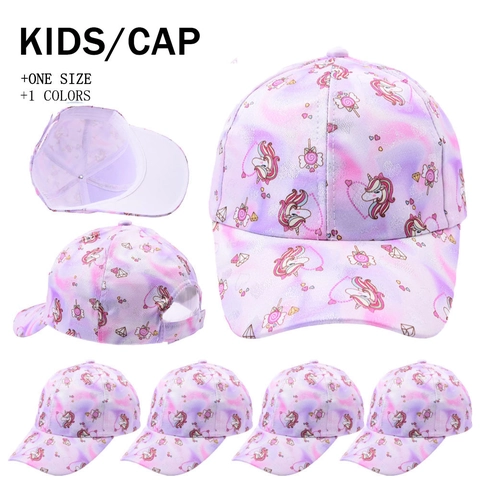Kids Baseball Cap Tie Dye Gradient Pink Purple Cartoon Unicorn Print Adjustable Sun Hat For Boys Girls