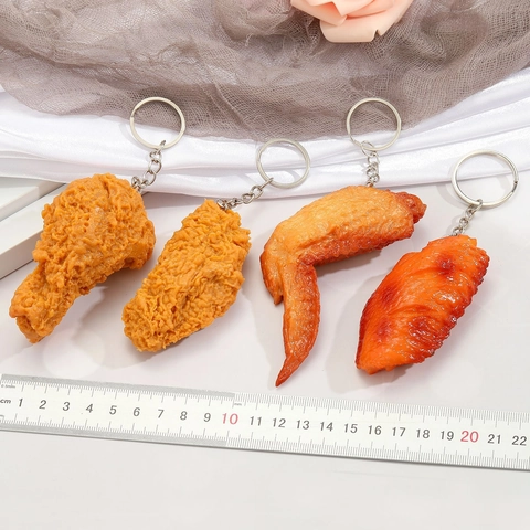 Realistic Fried Chicken Wing Drumstick Keychain Simulation Food Resin Pendant Bag Ornament For Foodie Gift Unique