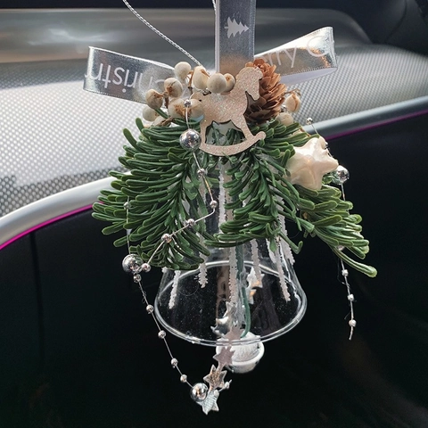 Ornamento Da Appendere Campana Di Vetro Di Natale Fiocco Di Velluto Renna In Legno Per Decorazione Casa Auto Vintage