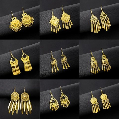 Etnische Opengewerkte Hangende Oorbellen Legering Kwastje Bohemien Vintage Sieraden Voor Vrouwen Goud Kleur