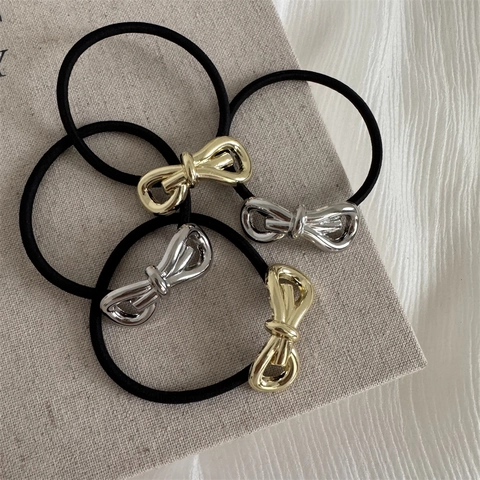 Haargummis Mit Metallschleife Legierung Elastische Haarbänder Einfaches Minimalistisches Elegantes Kopfseil Für Frauen