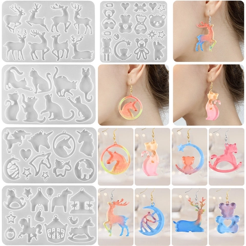 Silicone Mold For Resin Epoxy DIY Jewelry Earring Pendant Elk Unicorn Cat Bear Carousel Handmade Crafting Tools