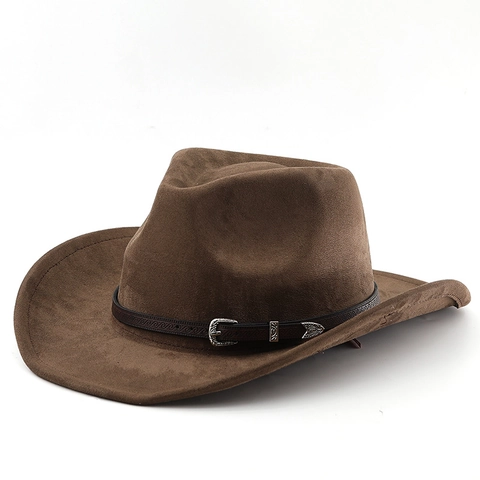 Cappello Da Cowboy Western Vintage Similpelle Scamosciata Tesa Larga Fedora Con Fibbia Per Cintura In Pelle Protezione Solare Per Donna Uomo