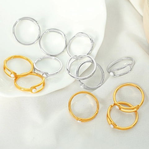 French Minimalist Geometric Circular Ring Stainless Steel Artificial Pearl Ring Gold Silver Plated Finger Ring Women Jewelry