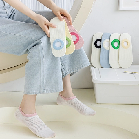 Calze Invisibili in Cotone da Donna Traspiranti con Rete Sottile e Silicone Antiscivolo a Costine Taglio Basso Estive Casual