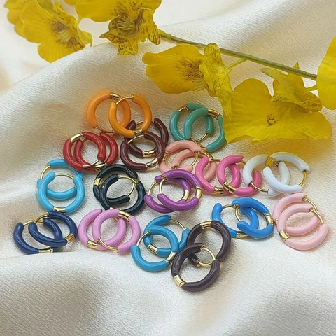 Bunte Emaille Creolen Edelstahl Vergoldet Minimalistische Huggie Ohrringe Für Damen Modeschmuck