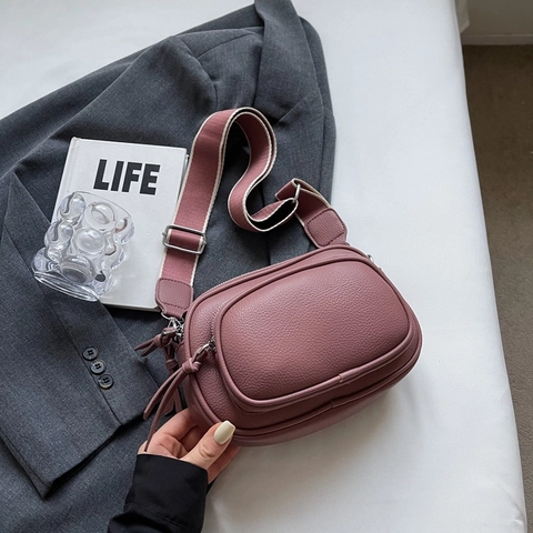 Dames Crossbodytas Van Litchi PU Leer Multi-layer Rits Schoudertas Met Brede Band Mode Casual Voor Dagelijks Gebruik