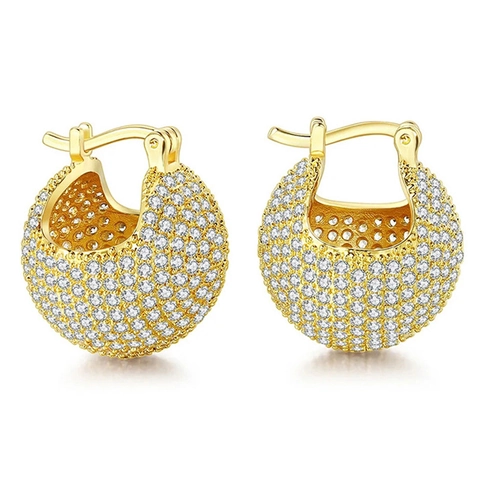 Chunky Huggie Earrings For Women Copper Pave Cubic Zirconia Sparkling Round Ball Shape Jewelry Accessories
