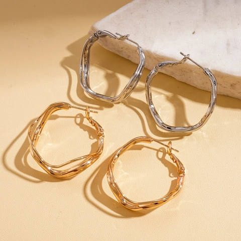 Geometrische Golf Ring Oorbellen Met 925 Sterling Zilveren Oorknopjes Onregelmatige Meerlaagse Mode-Sieraden Voor Dames