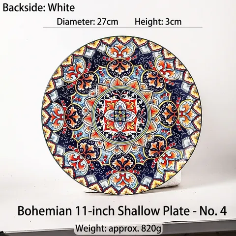 Piatto da Tavola in Ceramica Bohemien Motivo Mandala Piatto Bistecca Piatto Decorativo Stoviglie da Cucina