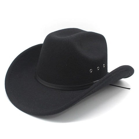 Vintage Western Cowboy Hat Felt Wide Brim With Decorative Belt And Metal Eyelets For Outdoor Sun Protection Unisex