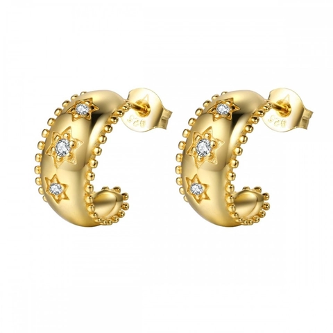 Funkelnde AAA Zirkon Messing Ohrringe Für Damen Vergoldet Huggie Hoops Ohrmanschetten Stern Anhänger Modeschmuck Eleganter Stil