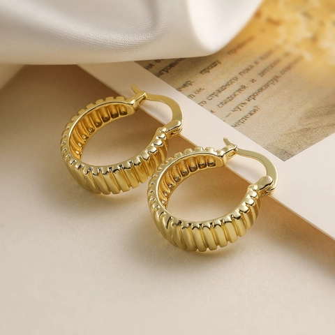 Orecchini A Cerchio Geometrici Minimalisti Con Texture A Righe Nervate Gioielli In Rame Placcato Oro Per Donna Accessorio