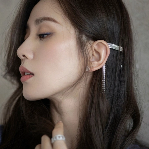 Eleganter Strass Quasten Haarclip Langer Fransen Silberlegierung Funkelnder Kristall Seitenclip Hochzeit Für Frauen