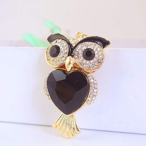 Schattige Legering Strass Uil Sleutelhanger Kristal Dier Auto Hangende Decoratie Mode Sieraden Tas Hanger Cadeau Voor Vrouwen