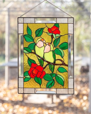 Stained Glass Style Birds Suncatcher Acrylic Printed Window Hanging Ornament Garden Yard Decor Colorful Cardinal Art