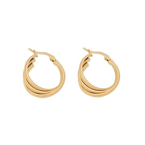 Minimalist Geometric C-Shape Earrings Stainless Steel Triple Layered Gold Tone Studs Jewelry For Women
