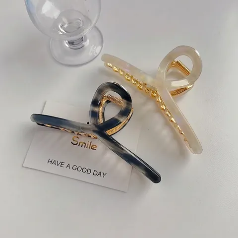 Large Hair Claw Clip Elegant Acetate Alloy Cross Twist Minimalist Korean Style Nonslip Strong Hold For Women