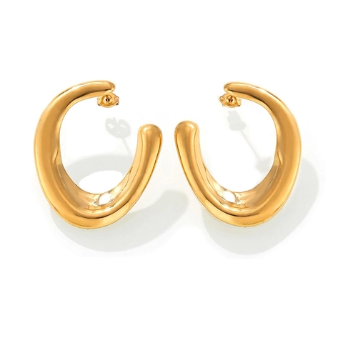 Minimalist Titanium Steel U-Shaped Hoop Earrings For Women Gold Plated Irregular Arc Design Chunky Geometric Earrings Fashion Jewelry