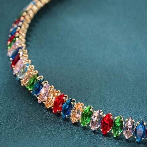 Marquise Zircon Choker Necklace Copper Colorful Rhinestone Luxury Geometric Collar For Women