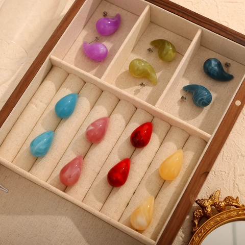 Teardrop Earrings Chunky Colorful Resin Marble Texture Stainless Steel Earring Post Trendy Jewelry Women