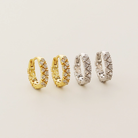 Pendientes de Aro de Plata de Ley 925 con Doble Fila de Diamantes de Imitación para Mujer Joyería Geométrica Elegante