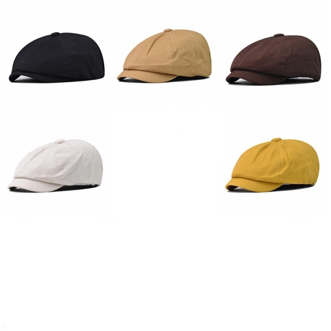 Vintage British Style Newsboy Cap Cotton Octagonal Retro Adjustable Cabbie Hat For Men Women Casual Outdoor