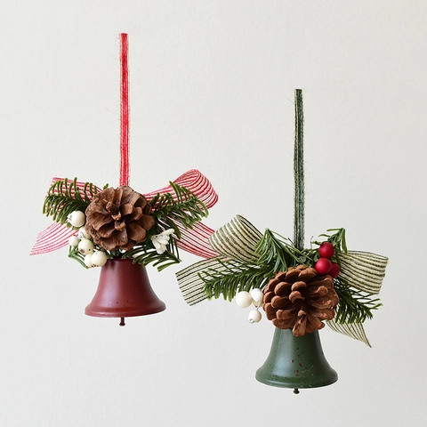 Ornamenti Appesi Campana Di Natale Metallo Ferro Pigna Bacca Artificiale Ago Di Pino Fiocco Decorazione Casa Albero