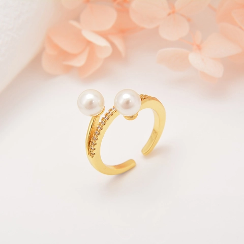 Anillos Abiertos Ajustables De Cobre De Moda Con Circón Estrella Luna Cola De Pez Y Perlas Artificiales Joyas Bañadas En Oro Para Mujer