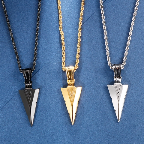 Collar Con Colgante De Punta De Flecha De Acero Inoxidable Hip Hop Streetwear Cadena De Cuerda Joyería De Moda