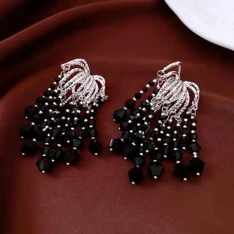 Vintage Glass Beaded Tassel Dangle Earrings With Silver Earring Post Long Elegant Luxury Jewelry For Women