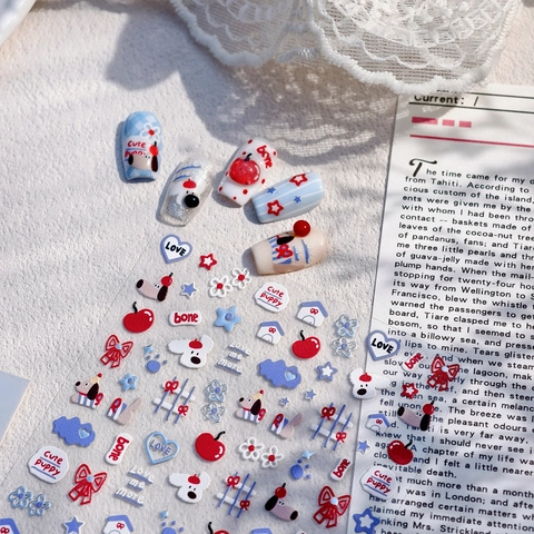 3D Relief Cute Puppy Nail Art Stickers Hot Silver Korean Ins Style Self Adhesive Manicure Decals For Women DIY