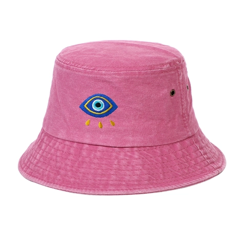Bestickter Böser Blick Gewaschene Baumwolle Anglerhut Für Damen Herren Sommer Outdoor Sonnenschutz Lässig Mode Faltbarer Fischerhut