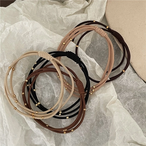 Elastici Per Capelli A Triplo Strato Alta Elasticità Con Perle Dorate Stile Coreano Semplice Per Donne