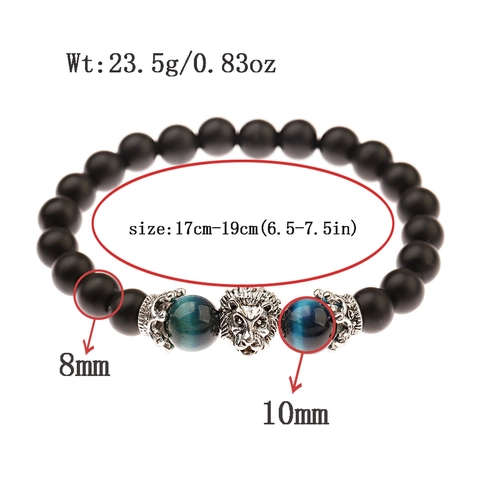 Lion Head Tiger Eye Stone Bracelet Matte Black Beads Elastic Rope Fashion Punk Jewelry Gift For Men Unisex