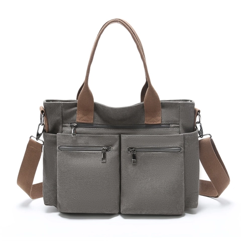 Canvas Tote Bag Multi Taschen Crossbody Schulter Handtasche Große Kapazität Casual Retro Stil Für Damen