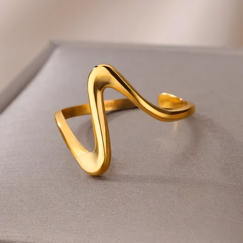 Stainless Steel Wave Open Ring Irregular Geometric Minimalist Adjustable Finger Jewelry Women Accessory
