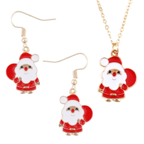 Set Di Gioielli Di Natale Collana Con Ciondolo In Smalto Lega Di Zinco E Orecchini A Gancio Festa Tema Babbo Natale Per Donna