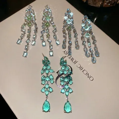 Elegant Long Tassel Teardrop Pendant Earrings With Cubic Zirconia And Silver Earring Post For Women Fashion Jewelry