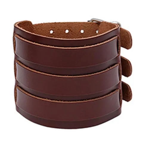 Pulsera De Cuero De Vaca Ancha Punk Vintage Para Hombre Brazalete Estilo Locomotora Retro Con Hebilla De Metal Ajustable