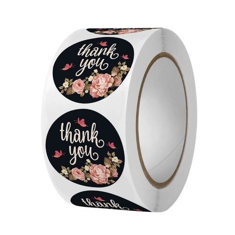 Runde Blumen Schmetterling Thank You Versiegelungsaufkleber Selbstklebende Kupferdruckpapier Etiketten Für Hochzeit Geschenk Verpackung Party Dekoration Schwarz Rosa C4