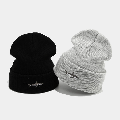 Shark Stickerei Gestrickte Beanie Mütze Acryl Warm Winter Outdoor Hip Hop Unisex