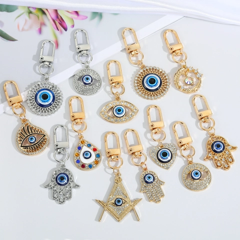 Μπρελόκ Evil Eye Hamsa Hand Κράμα Στρας Σμάλτο Μπλε Μάτι Κρεμαστό Τσάντας Αξεσουάρ Προστατευτικό Φυλαχτό